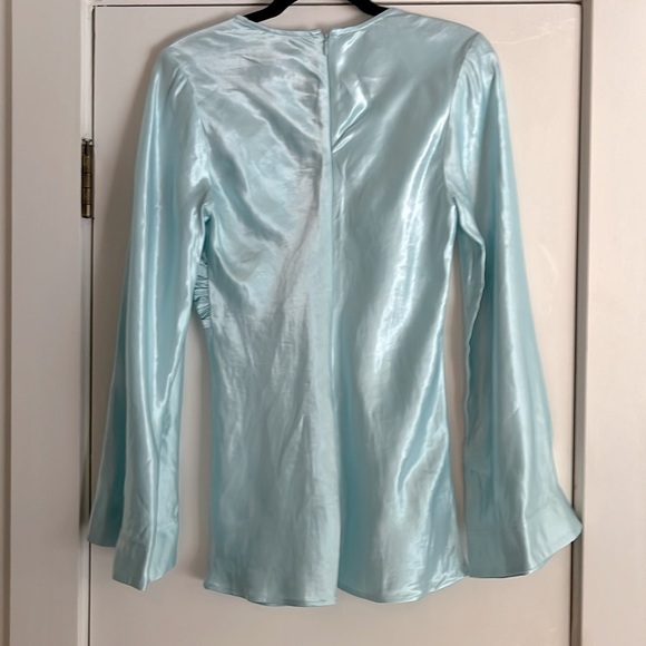 Aje Moonglade Pierced Fit and Flare Ruched Blouse in Spearmint Blue Size 8 - Picture 8 of 16